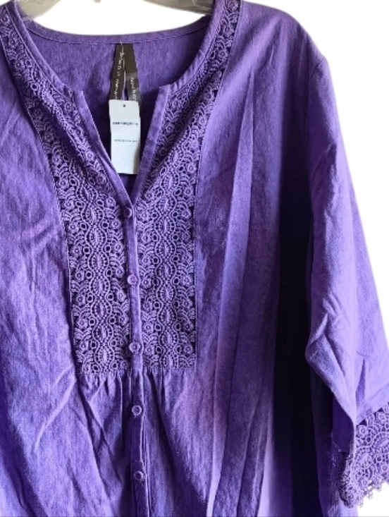 Penningtons Tops - 1X🌸Penningtons Purple linen-blend tunic V-neckline and adorning the sleeve hems